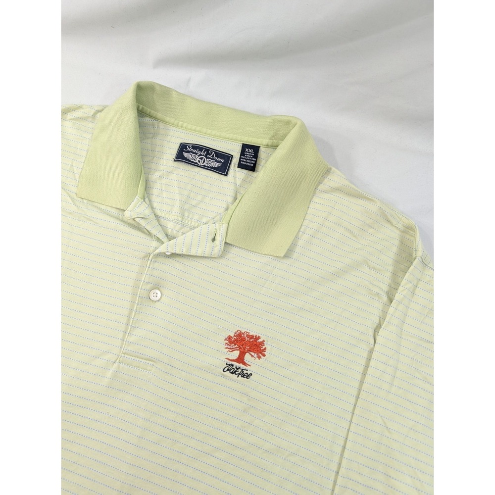 Straight Down Golf Polo Men's XXL Green Striped Oak Tree National 100% Cotton
